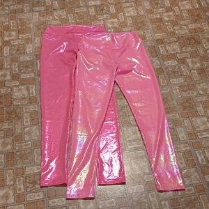 Shiny Pink Kids Leggings Child's Size Large 2 Pair